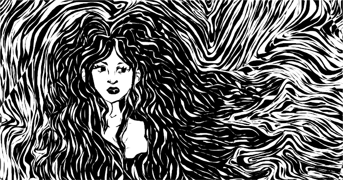 black and white nymph and lines