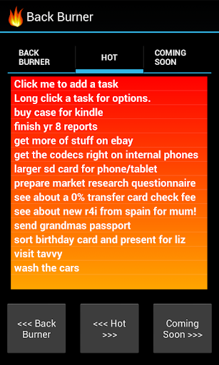 Back Burner To Do List