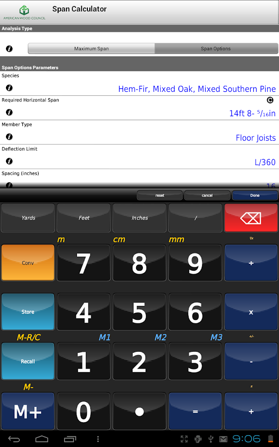 AWC Span Calc - screenshot