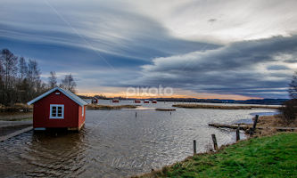Old logging place in Norway  by Morten Eriksen -   ( cloud, old house, log, old, relax, norway, logging, cloud formations, clouds and sea, clouds, logs, peaceful )