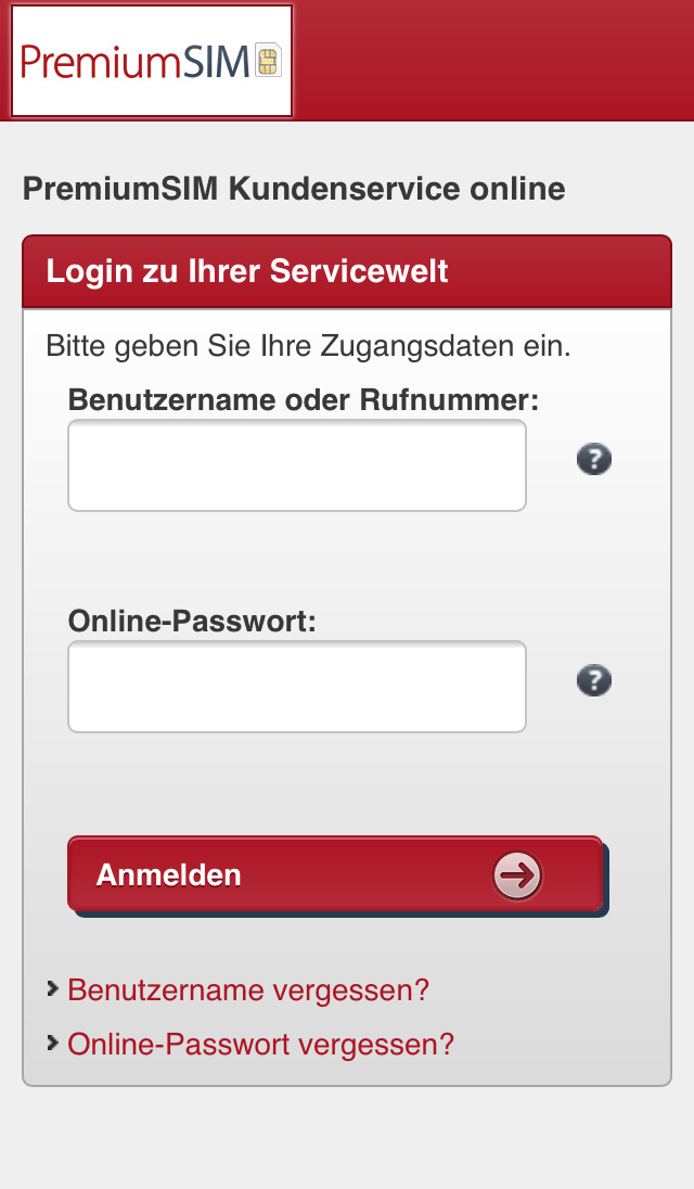 Android application PremiumSIM Servicewelt screenshort