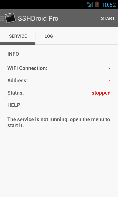   SSHDroid – posnetek zaslona 