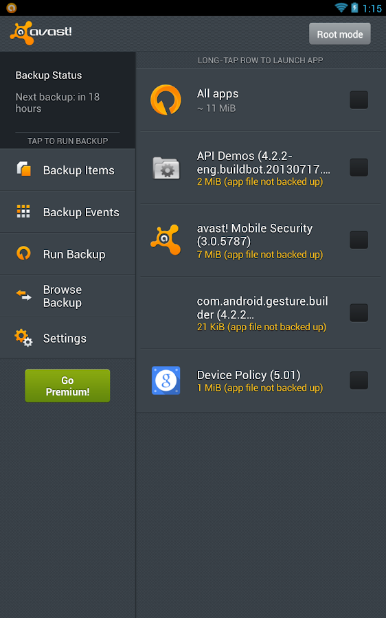 Backup e ripristino mobile - screenshot