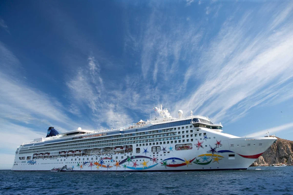Cabo-San-Lucas-Norwegian-Star - The fancifully decorated Norwegian Star calls on Los Cabos, Mexico.