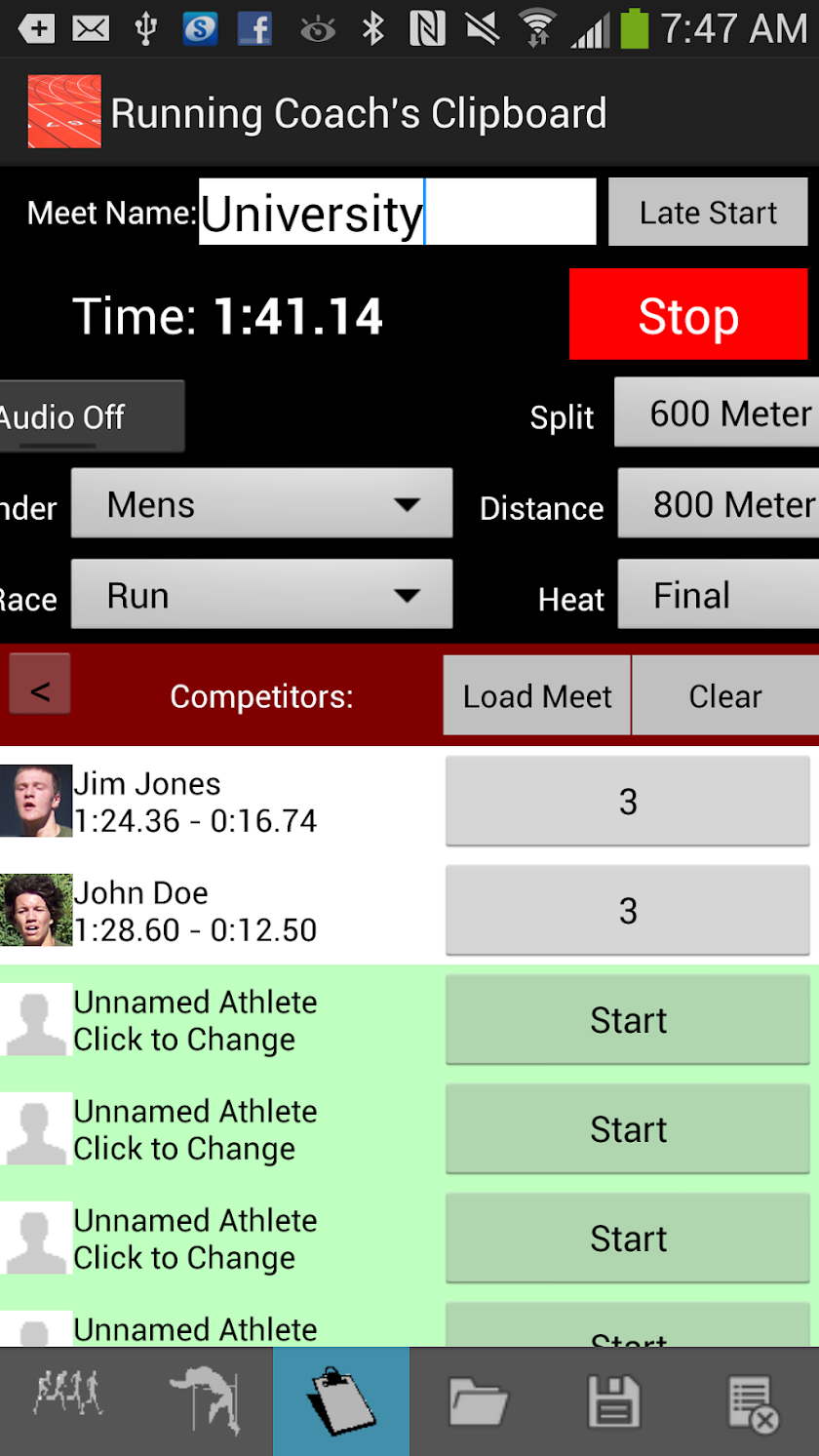 Running Coachs Clipboard Screen 1