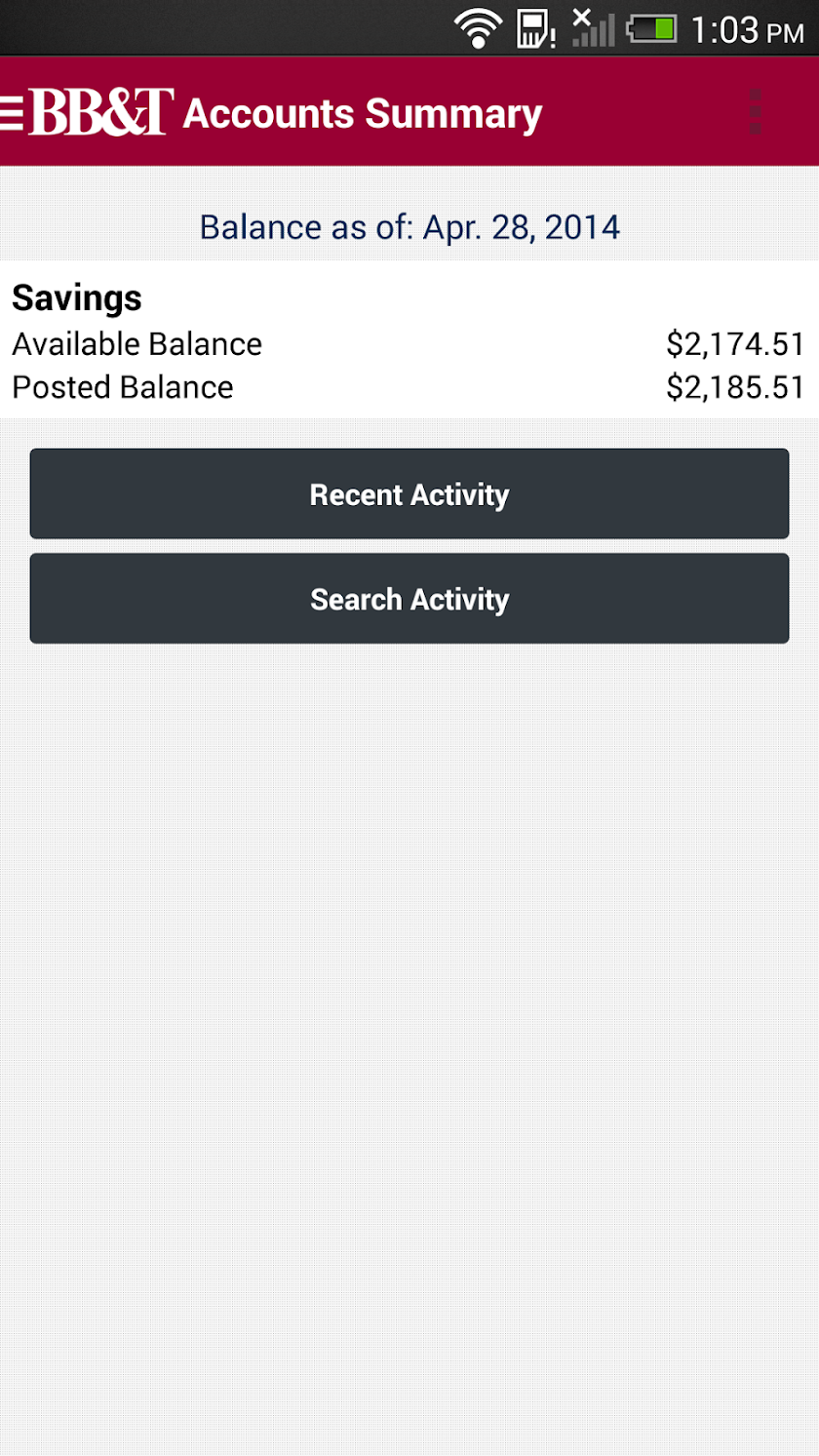 BB&amp;T Mobile Banking Screen 3