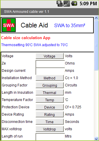 SWA cable calculation to 35mm