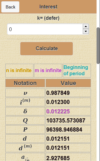 Actuarial Calculator Screen 3