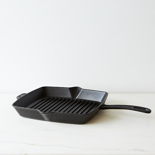 Staub Large Cast Iron Square Grill Pan and Press on Food52