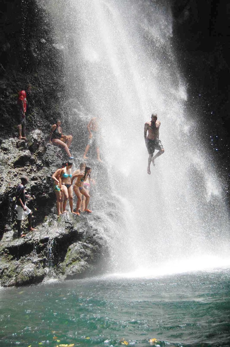 Taking a leap through the Falls of Baleine on St. Vincent is a popular pastime.