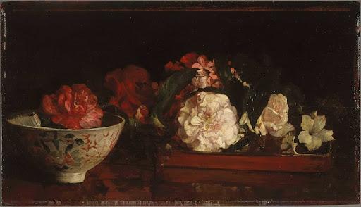 Flowers on a Japanese Tray on a Mahogany Table
