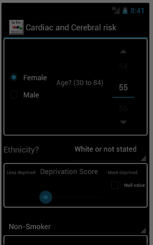 Android application Cardiac and Cerebral Risk screenshort