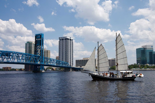 A sailboat on the St. Johns River in Jacksonville, Florida.