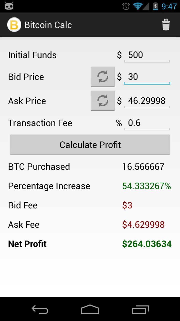 Bitcoin Profit Calculator Screen 1