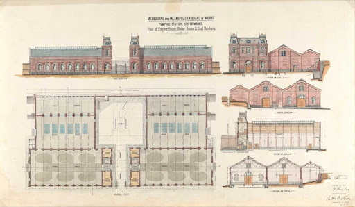 Elevation, Plan & Cross-Section of Buildings, MMBW Spotswood Sewerage Pumping Station