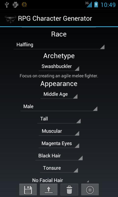 RPG Character Generator Screen 1