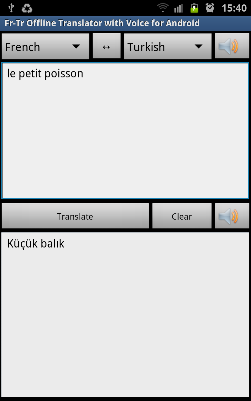 Android application Fr-Tr Offline Voice Translator screenshort