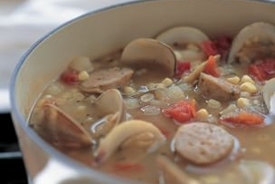 Sausage, Corn and Clam Soup