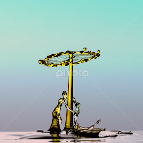 2 figures and 1 umbrella by Robert  Fly - Abstract Water Drops & Splashes