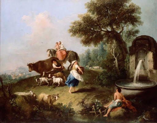 Landscape with a Fountain, Figures and Animals