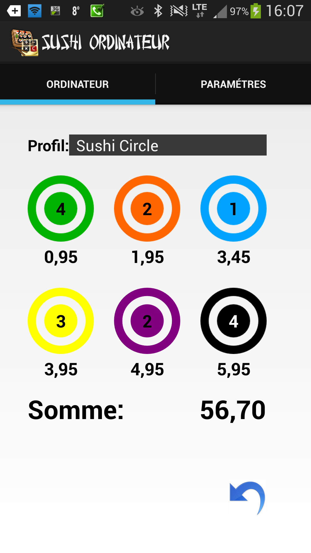 Android application SUSHI CALCULATOR screenshort