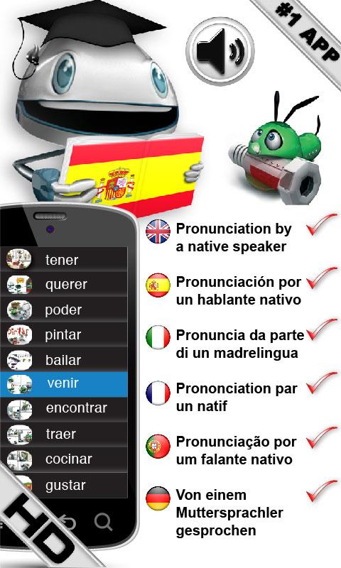 Android application Spanish Verbs HD LearnBots screenshort