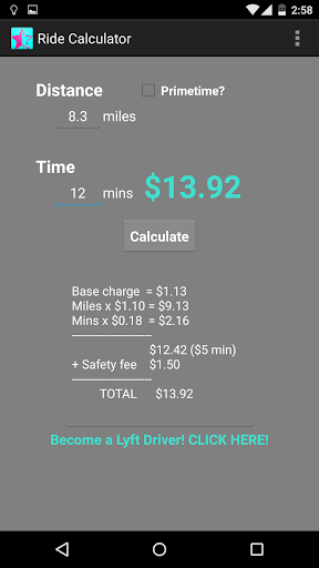 Ride Calculator for Lyft