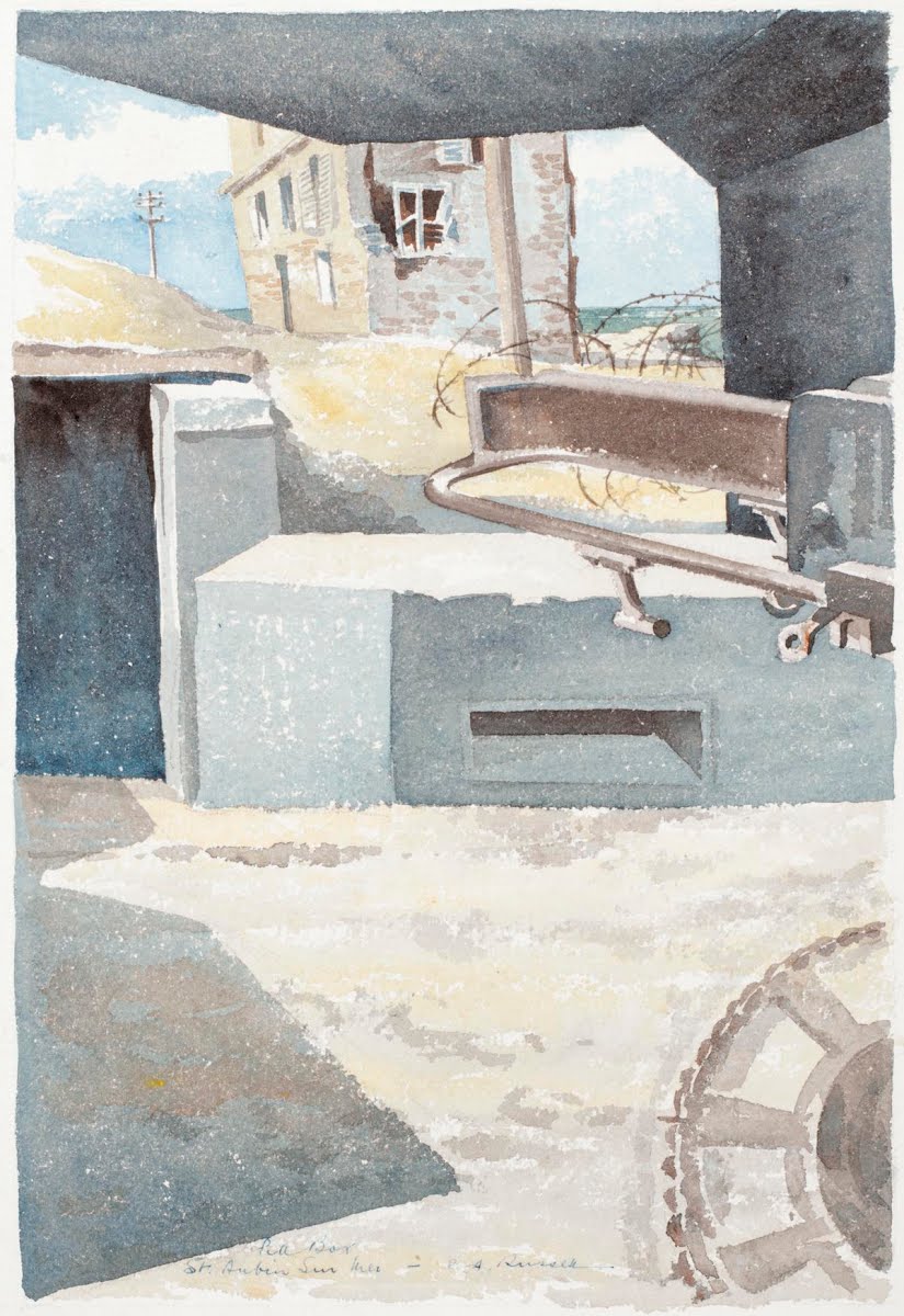 C A Russell, A Pill-box, St Aubin-sur-Mer, 1944, watercolour drawing on paper