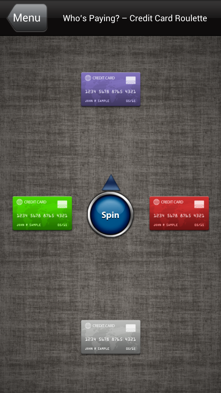 WhosPayin Credit Card Roulette Screen 2