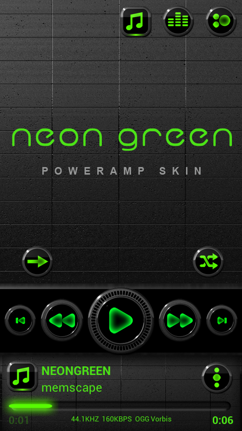 Android application Poweramp skin Neon Green screenshort