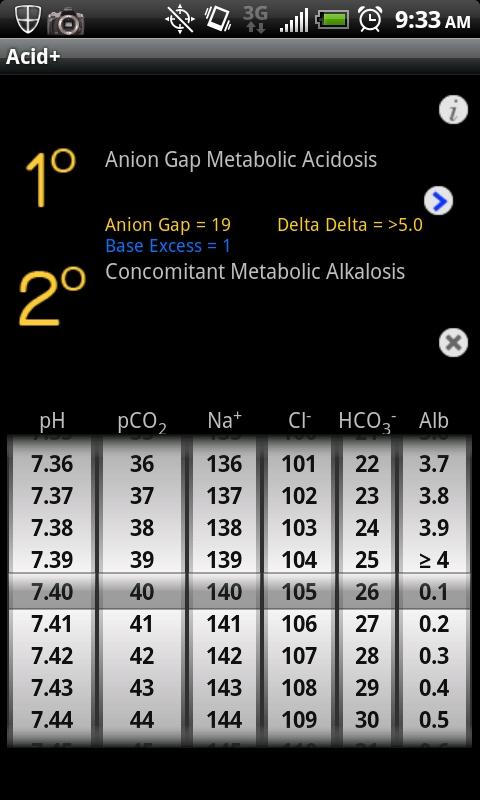 Acid Plus - The ABG Calculator Screen 2