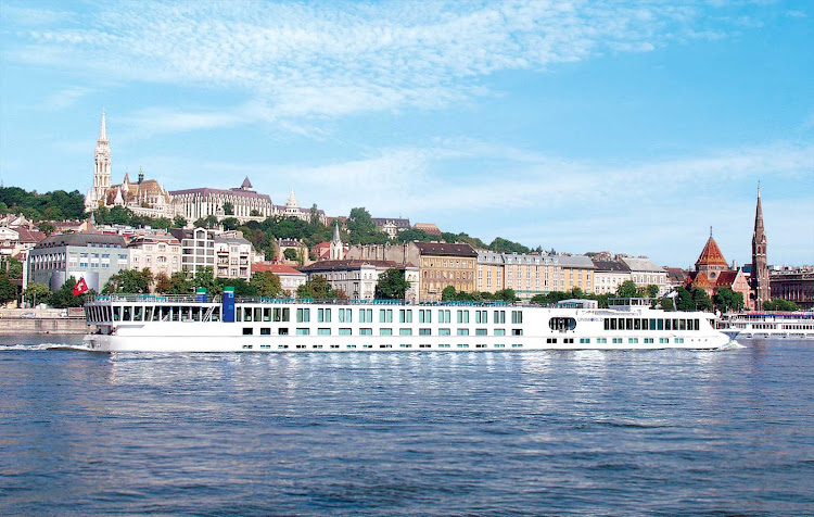 The luxury boutique ship River Duchess sails along the Danube River in historic Budapest.