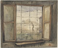 Uitzicht uit het raam op massagraf