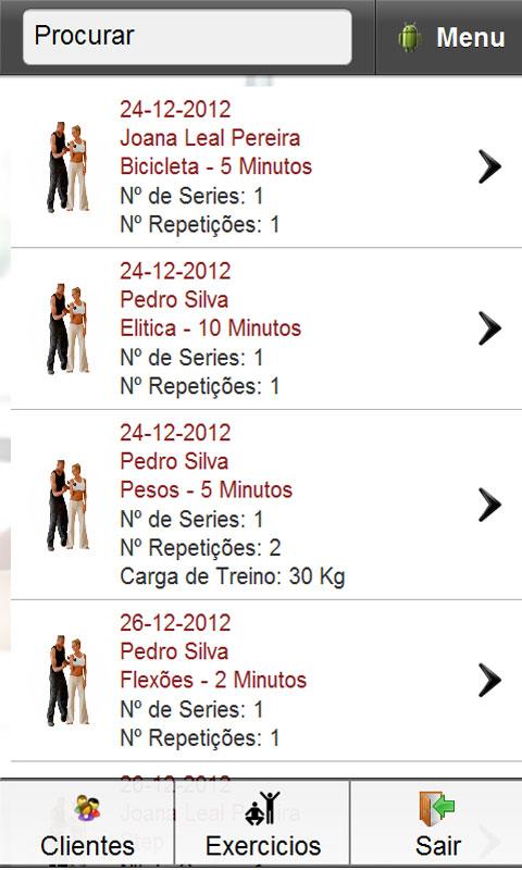 Android application Gestor do Personal Trainer screenshort