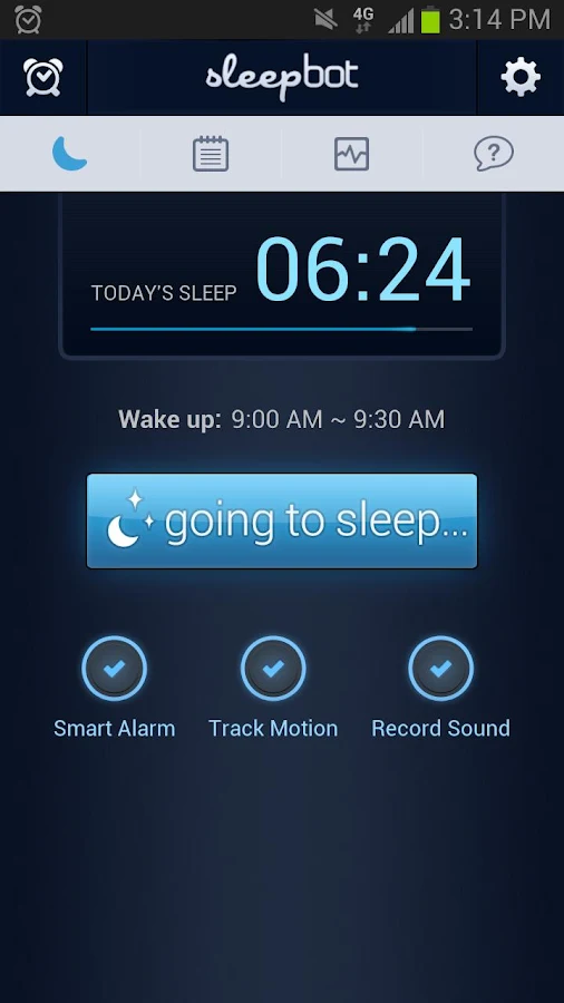 sleepbot screenshot main screen