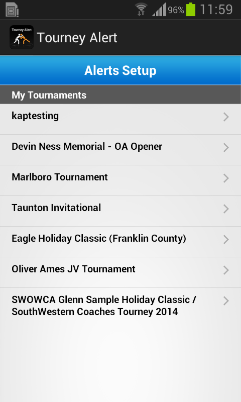 TourneyAlerts Screen 2