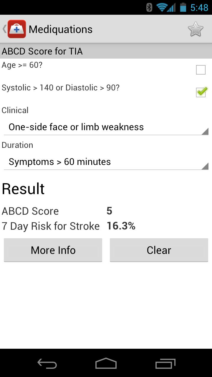 Mediquation Medical Calculator Screen 2