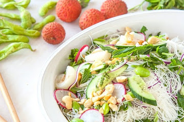 Edamame Salad with Rice Noodles and Chili-Lime Dressing