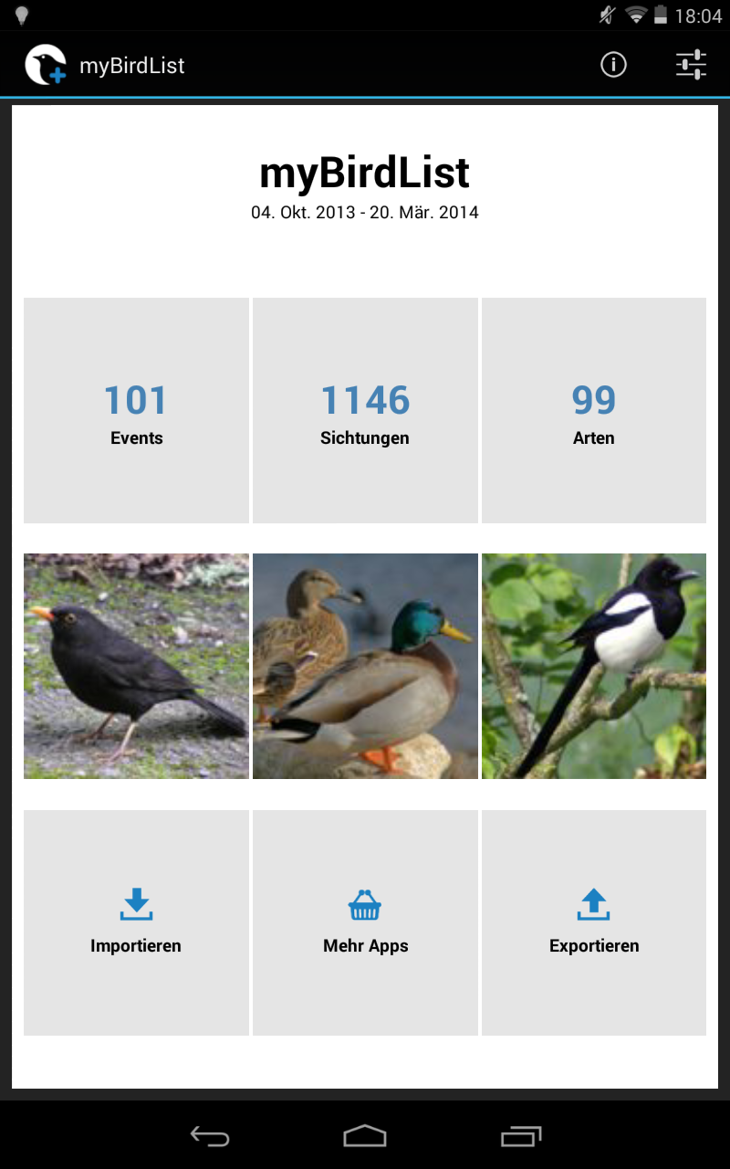 Android application myBirdList screenshort