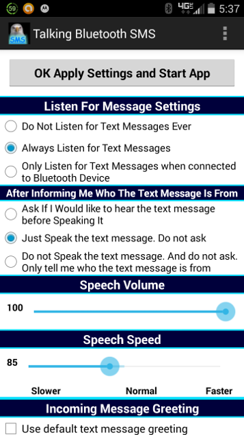 Android application Talking Bluetooth SMS screenshort