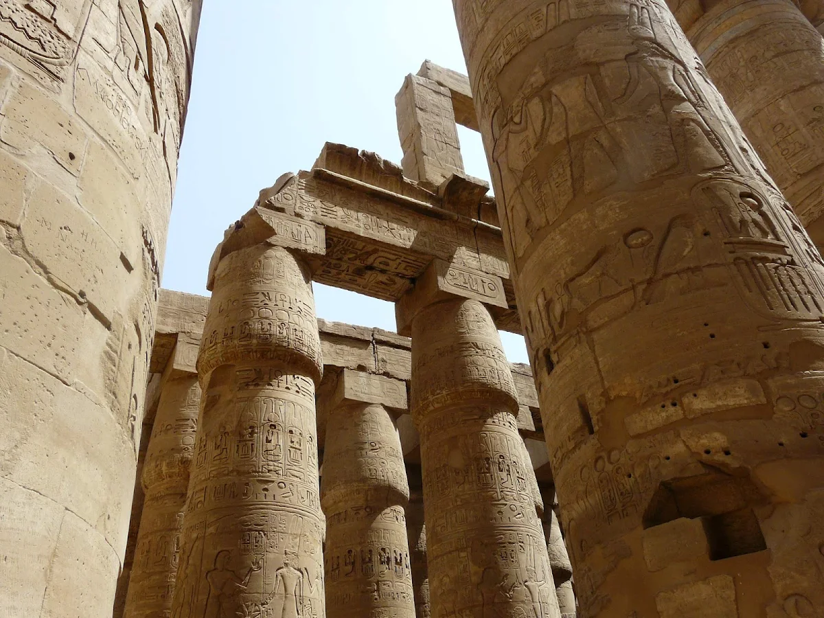 Karnak-Temple-Hypostyle - The hypostyle hall of Karnak Temple at Luxor, Egypt. The largest religious building ever constructed, Karnak dates from about 2055 BC to 100 AD. See it as part of a cruise aboard Uniworld's River Tosca or Princess Cruises' globe-trotting Pacific Princess.
