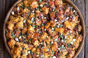 Buffalo Cheddar Beer Bread and Bacon Stuffing