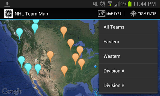 NHL Team Map