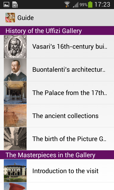 Android application Galleria degli Uffizi English screenshort