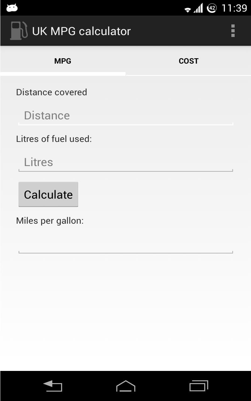UK MPG Fuel Calculator(AdFree) Screen 1