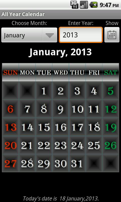 All Year Calendar Screen 3