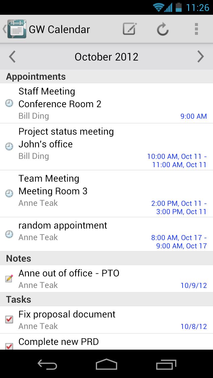 Android application GW Calendar screenshort