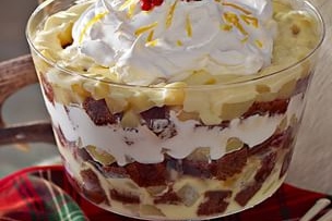 Gingerbread Trifle with Poached Pears and Spiced Cream