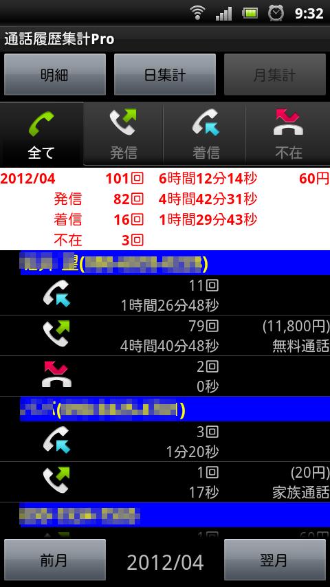 通話履歴集計Pro Screen 3