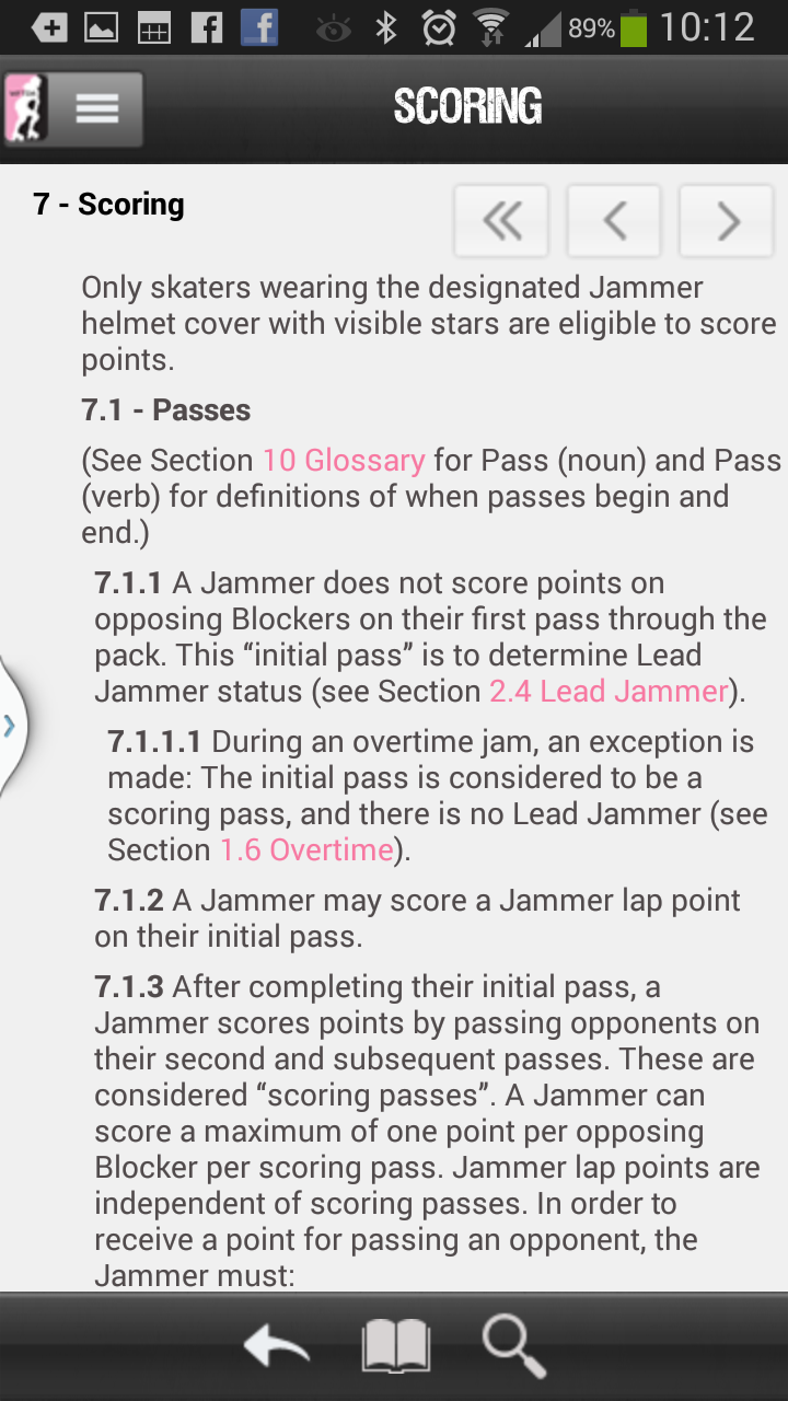 WFTDA Roller Derby Rules App Screen 2